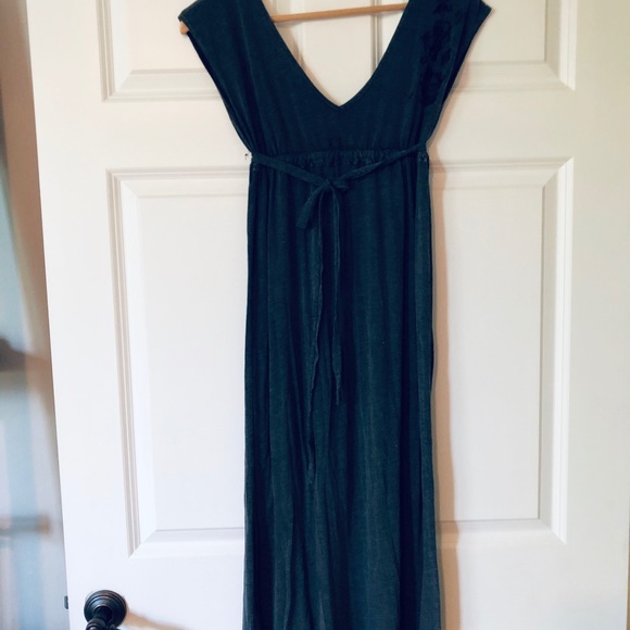 Vintage Gray Deep V Long Cotton Dress - Picture 3 of 3